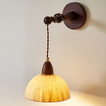 Japanese Rice Paper Shade Wood 1-Light Wall Sconce Lamp
