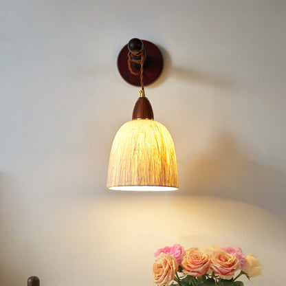 Japanese Rice Paper Shade Wood 1-Light Wall Sconce Lamp