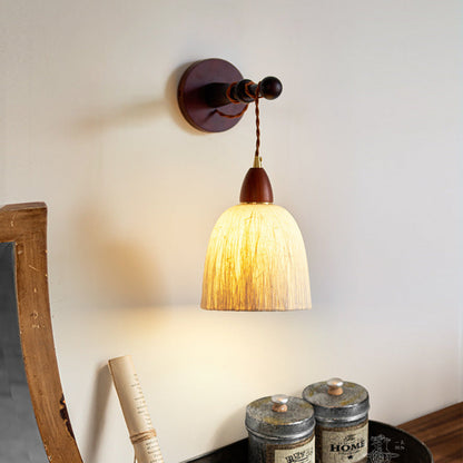 Japanese Rice Paper Shade Wood 1-Light Wall Sconce Lamp