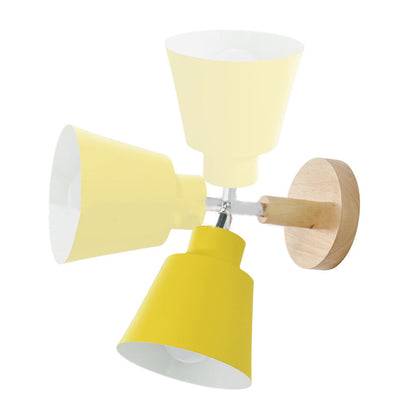 Round Horn Shape Iron Shade Wood 1-Light Wall Sconce Lamp
