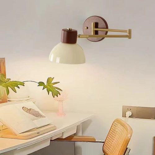 Swingable Shape Iron Solid Wood PE 1-Light Wall Sconce Lamp