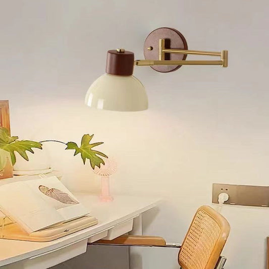 Swingable Shape Iron Solid Wood PE 1-Light Wall Sconce Lamp