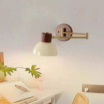 Swingable Shape Iron Solid Wood PE 1-Light Wall Sconce Lamp