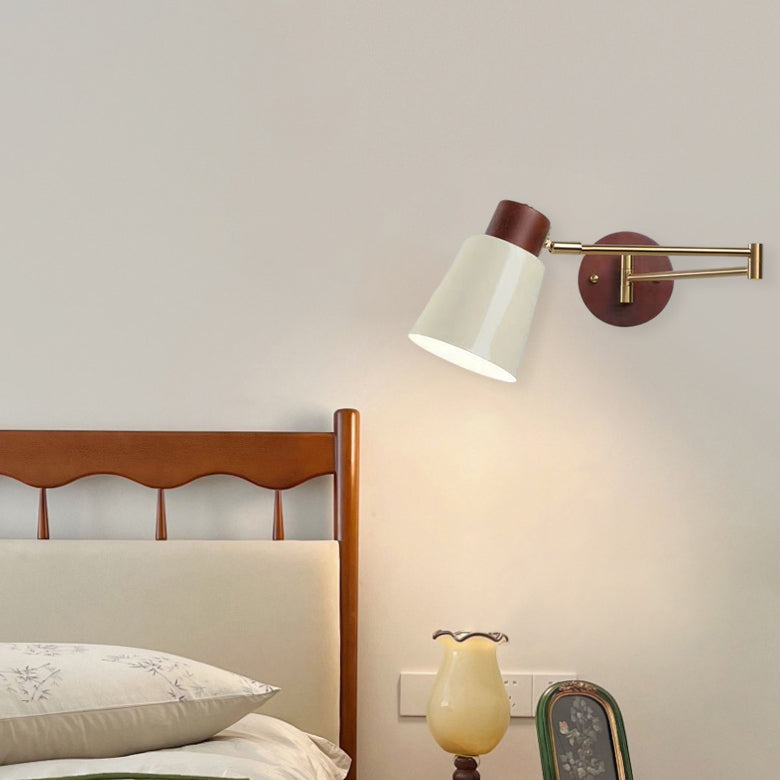 Swingable Shape Iron Solid Wood PE 1-Light Wall Sconce Lamp