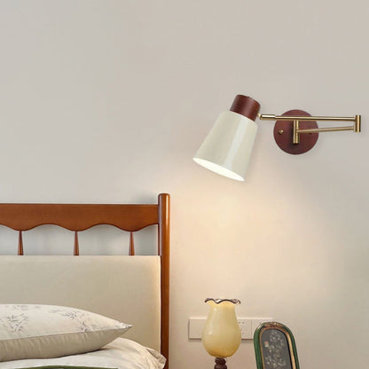 Swingable Shape Iron Solid Wood PE 1-Light Wall Sconce Lamp