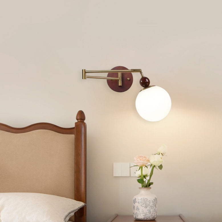 Swingable Shape Iron Solid Wood PE 1-Light Wall Sconce Lamp