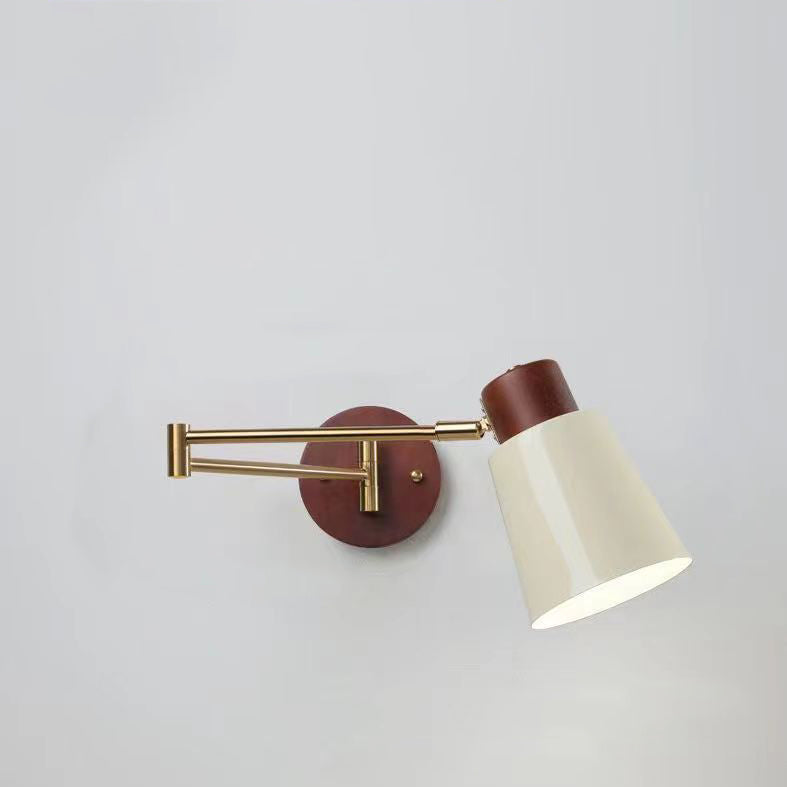 Swingable Shape Iron Solid Wood PE 1-Light Wall Sconce Lamp