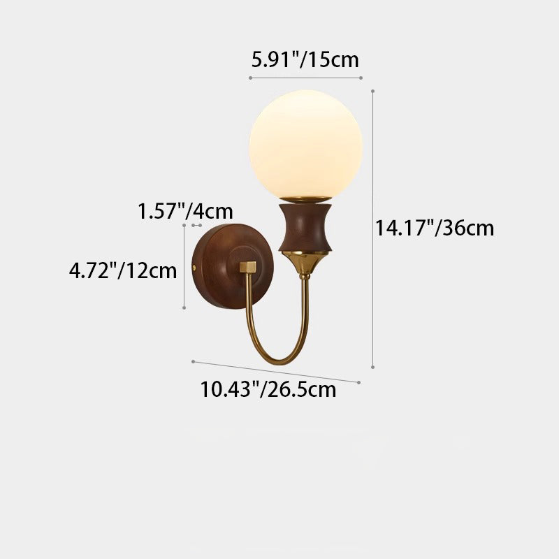 Curved Wood Frame Glass Shade 1-Light Wall Sconce Lamp