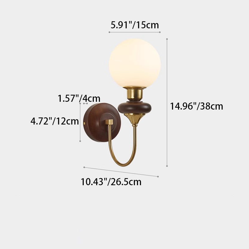Curved Wood Frame Glass Shade 1-Light Wall Sconce Lamp