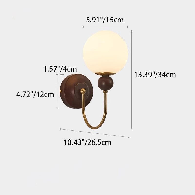 Curved Wood Frame Glass Shade 1-Light Wall Sconce Lamp