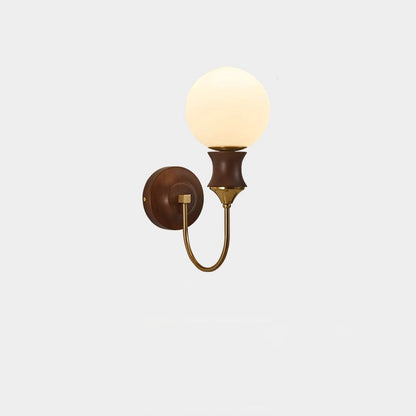 Curved Wood Frame Glass Shade 1-Light Wall Sconce Lamp