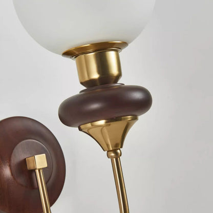 Curved Wood Frame Glass Shade 1-Light Wall Sconce Lamp