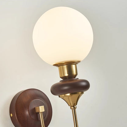 Curved Wood Frame Glass Shade 1-Light Wall Sconce Lamp