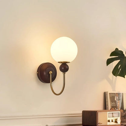 Curved Wood Frame Glass Shade 1-Light Wall Sconce Lamp