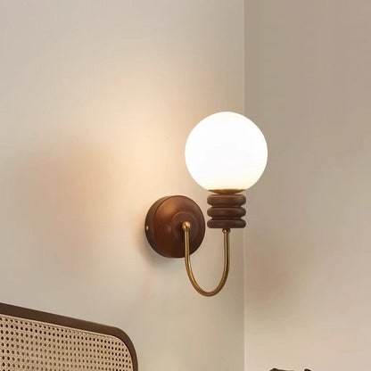 Curved Wood Frame Glass Shade 1-Light Wall Sconce Lamp