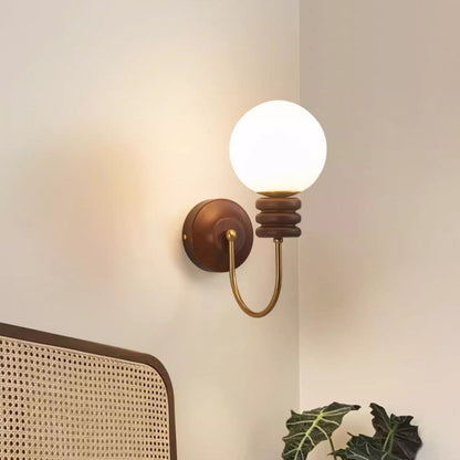 Curved Wood Frame Glass Shade 1-Light Wall Sconce Lamp