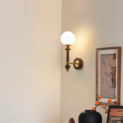 Curved Wood Frame Glass Shade 1-Light Wall Sconce Lamp