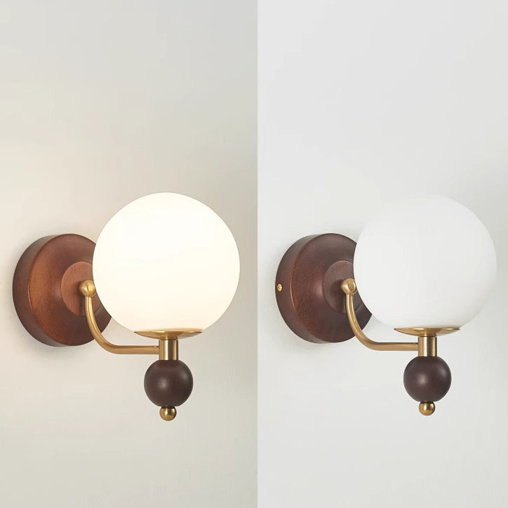 Curved Wood Frame Glass Shade 1-Light Wall Sconce Lamp