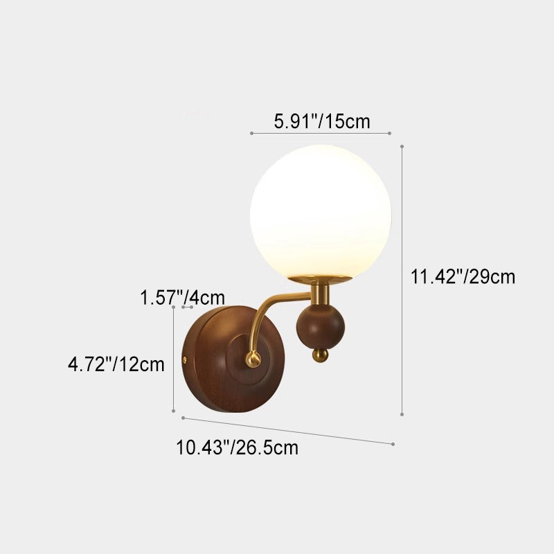 Curved Wood Frame Glass Shade 1-Light Wall Sconce Lamp