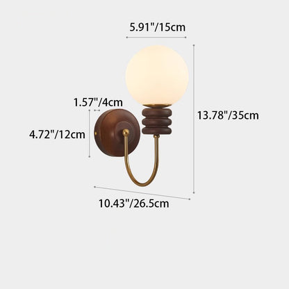 Curved Wood Frame Glass Shade 1-Light Wall Sconce Lamp