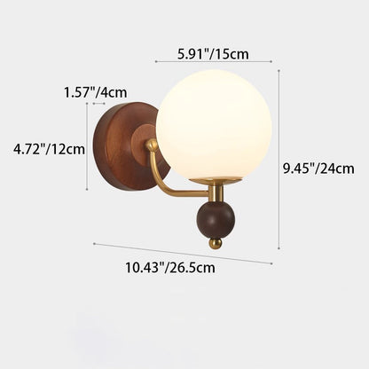 Curved Wood Frame Glass Shade 1-Light Wall Sconce Lamp