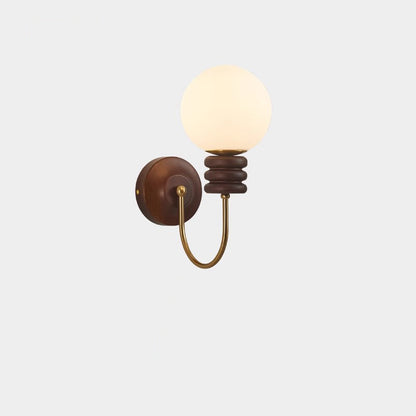 Curved Wood Frame Glass Shade 1-Light Wall Sconce Lamp