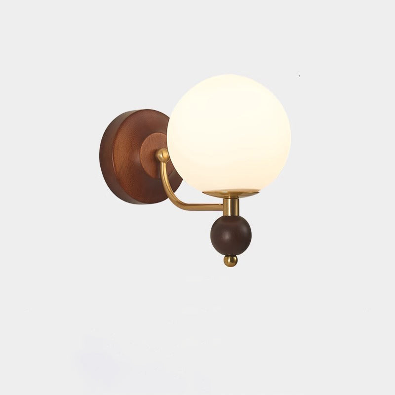 Curved Wood Frame Glass Shade 1-Light Wall Sconce Lamp