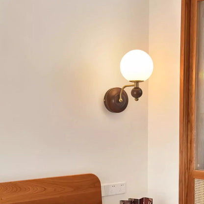 Curved Wood Frame Glass Shade 1-Light Wall Sconce Lamp