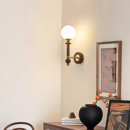 Curved Wood Frame Glass Shade 1-Light Wall Sconce Lamp