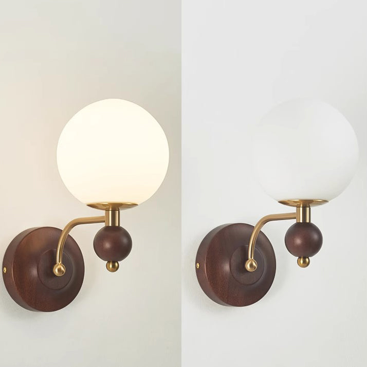 Curved Wood Frame Glass Shade 1-Light Wall Sconce Lamp