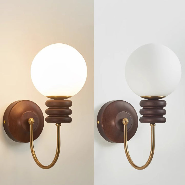 Curved Wood Frame Glass Shade 1-Light Wall Sconce Lamp