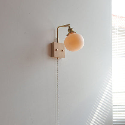 Japanese Shape Wood Copper Ceramic 1-Light Wall Sconce Lamp