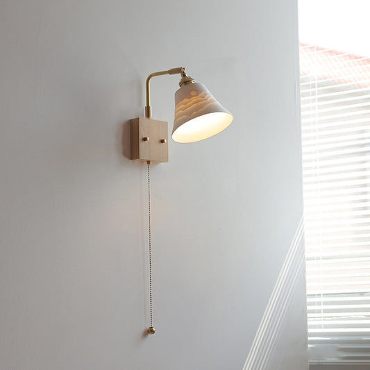 Japanese Shape Wood Copper Ceramic 1-Light Wall Sconce Lamp