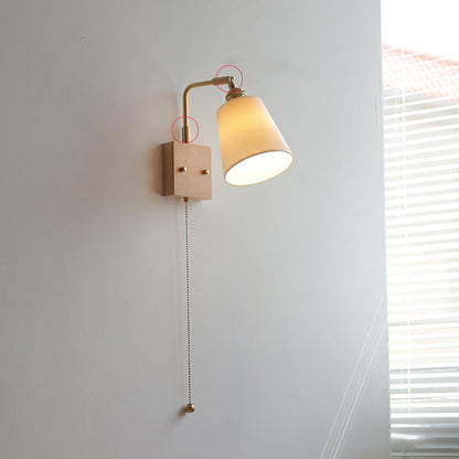 Japanese Shape Wood Copper Ceramic 1-Light Wall Sconce Lamp