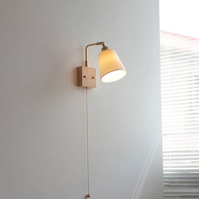 Japanese Shape Wood Copper Ceramic 1-Light Wall Sconce Lamp