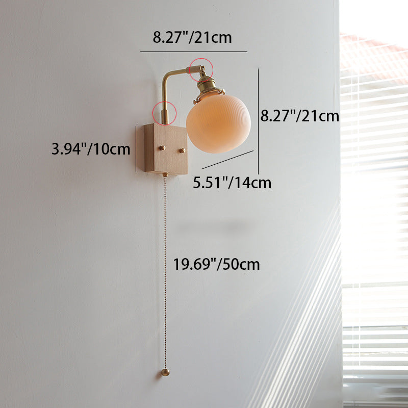 Japanese Shape Wood Copper Ceramic 1-Light Wall Sconce Lamp