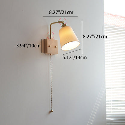 Japanese Shape Wood Copper Ceramic 1-Light Wall Sconce Lamp