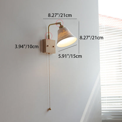 Japanese Shape Wood Copper Ceramic 1-Light Wall Sconce Lamp