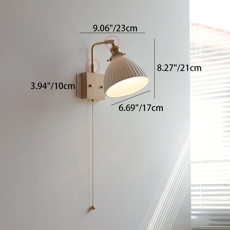 Japanese Shape Wood Copper Ceramic 1-Light Wall Sconce Lamp