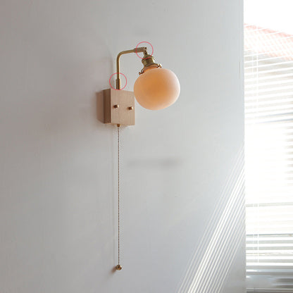 Japanese Shape Wood Copper Ceramic 1-Light Wall Sconce Lamp