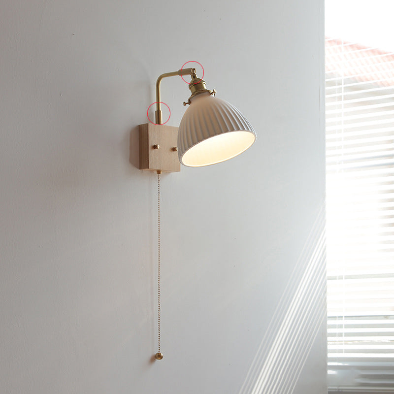 Japanese Shape Wood Copper Ceramic 1-Light Wall Sconce Lamp