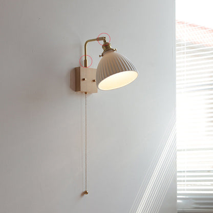 Japanese Shape Wood Copper Ceramic 1-Light Wall Sconce Lamp