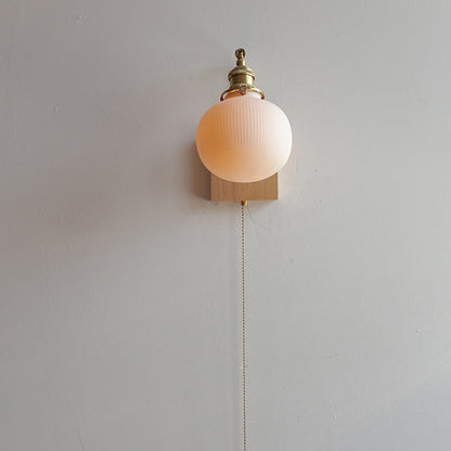Japanese Shape Wood Copper Ceramic 1-Light Wall Sconce Lamp