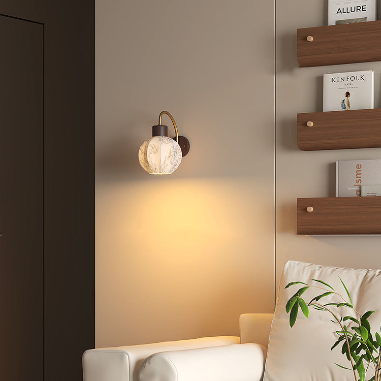 Curved Wood Frame Fabric Shade 1-Light Wall Sconce Lamp