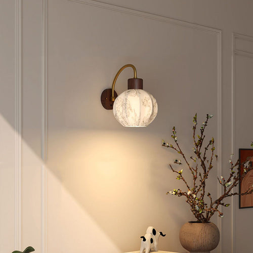 Curved Wood Frame Fabric Shade 1-Light Wall Sconce Lamp