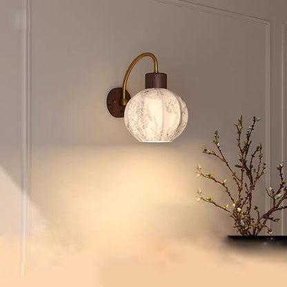 Curved Wood Frame Fabric Shade 1-Light Wall Sconce Lamp