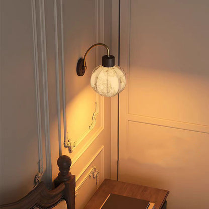 Curved Wood Frame Fabric Shade 1-Light Wall Sconce Lamp