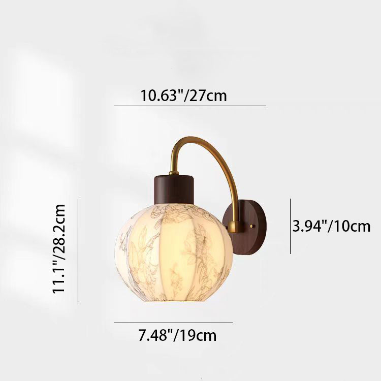 Curved Wood Frame Fabric Shade 1-Light Wall Sconce Lamp