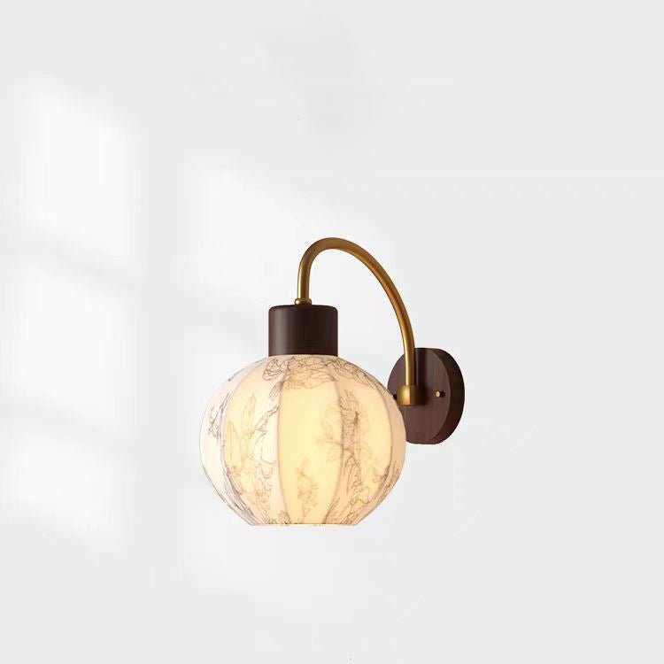 Curved Wood Frame Fabric Shade 1-Light Wall Sconce Lamp