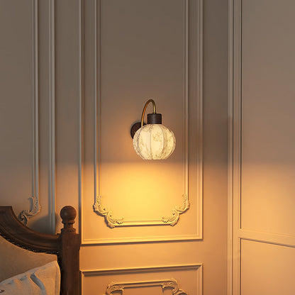 Curved Wood Frame Fabric Shade 1-Light Wall Sconce Lamp